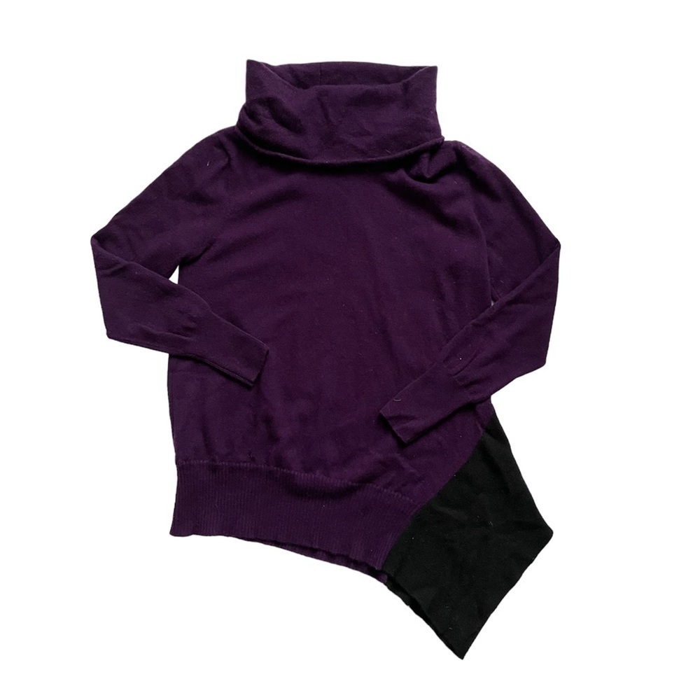 Bloomingdale’s C Cashmere Sweater asymmetrical colour block purple Cowlneck - Picture 6 of 6